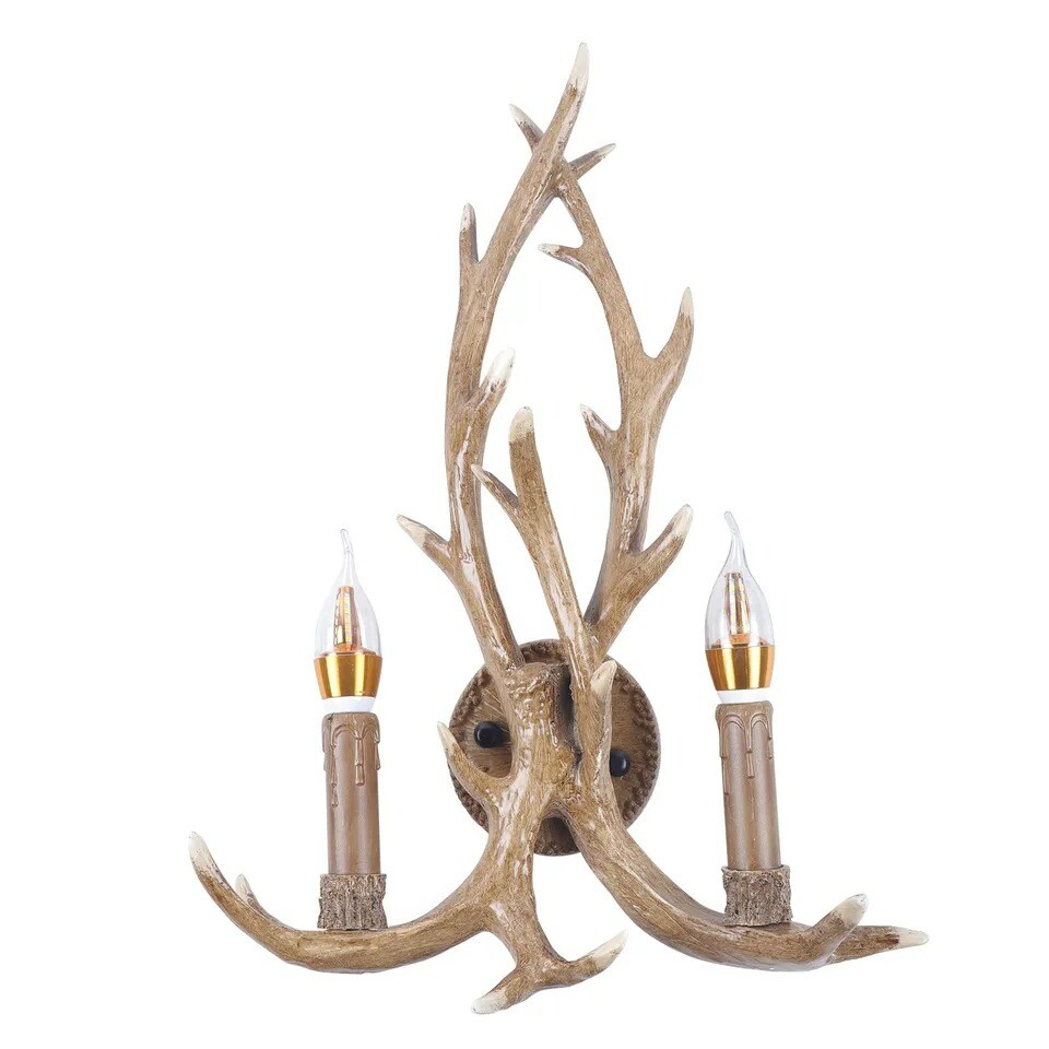 Vintage Art Deer Horn Antler Wall Lamp LED Dining Room Resin Wall Sconce Decor