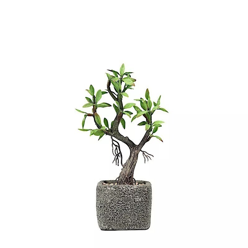 9-Inch tall Brown Concrete Planter Pot Green Artificial Mini Willow Tree