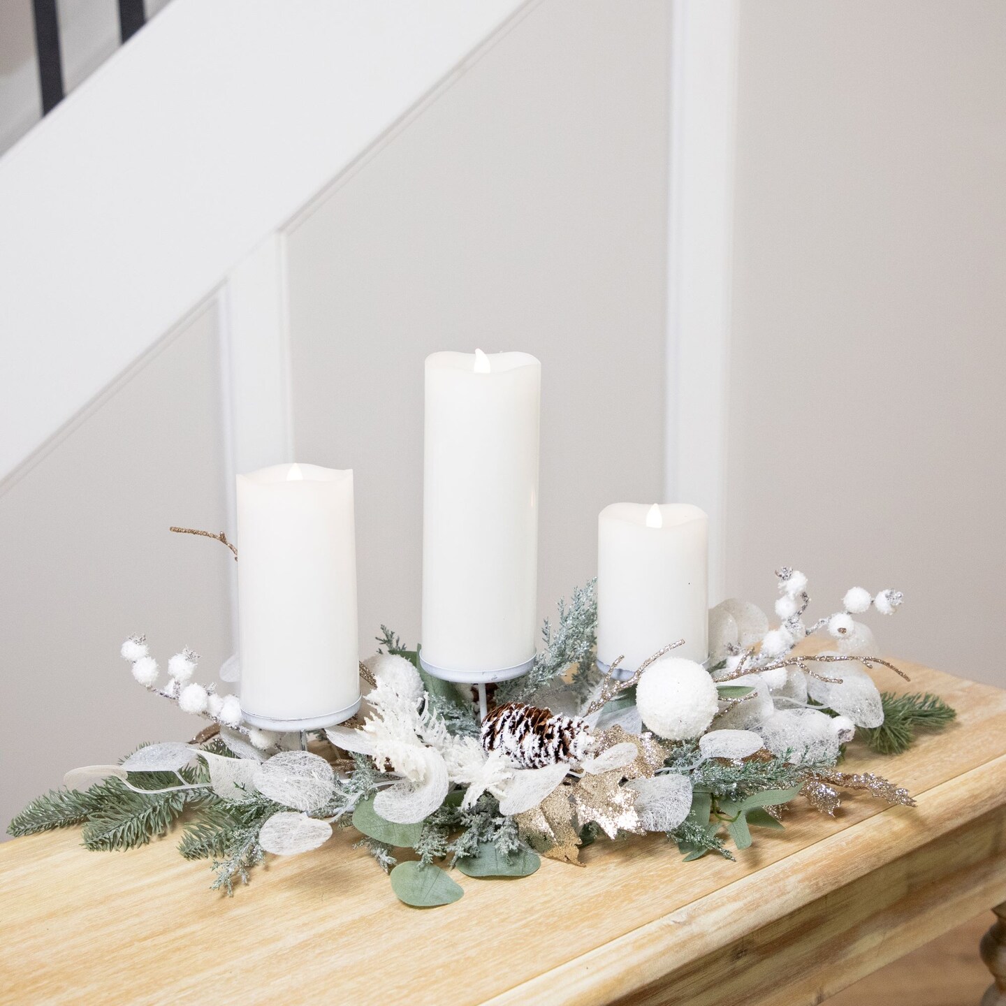 Northlight Mixed Winter Foliage and Berries Christmas Pillar Candle Holder - 24&#x22;