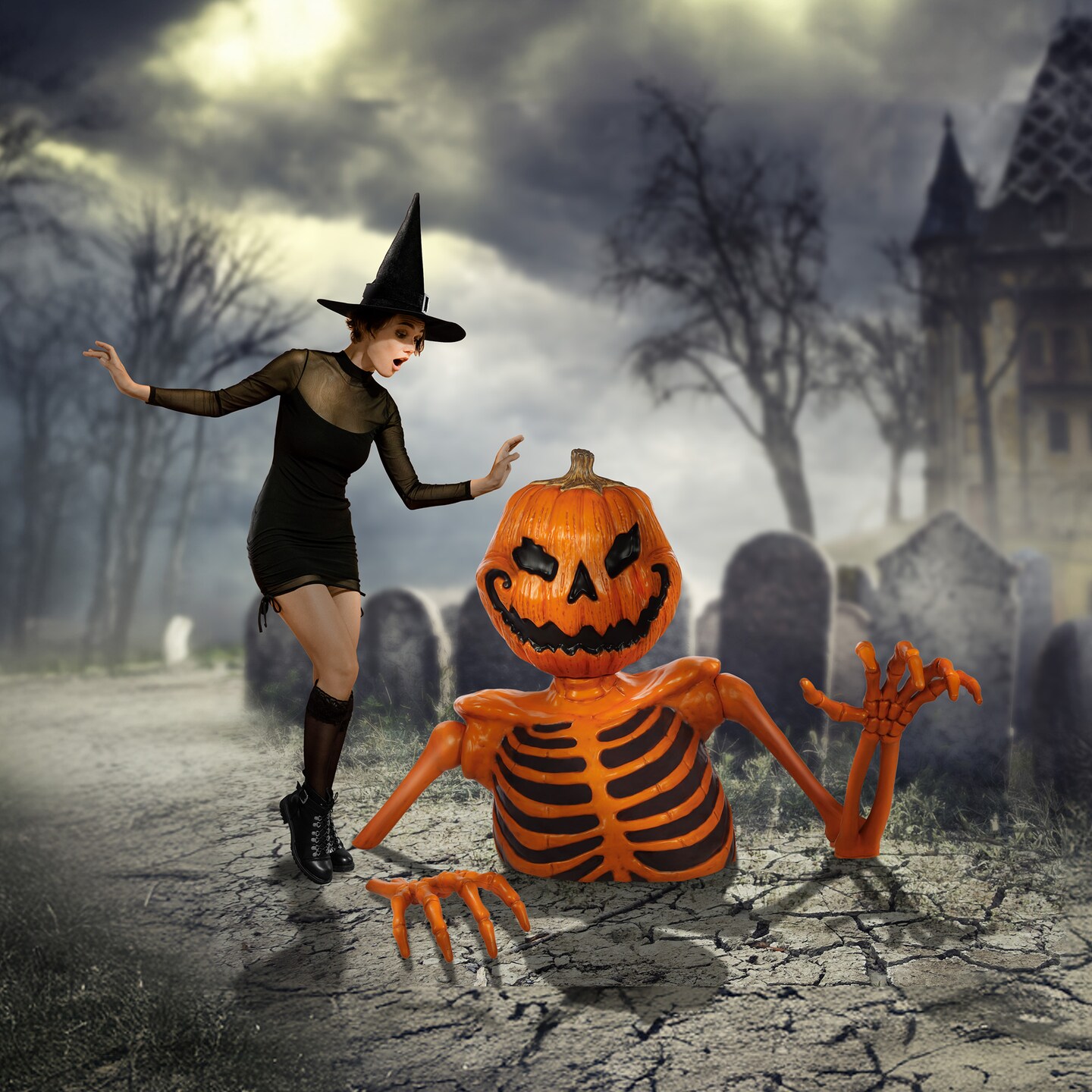 BOO BOX Halloween Groundbreaking Skeleton - Scary Outdoor Halloween Decorations for Porch or Yard
