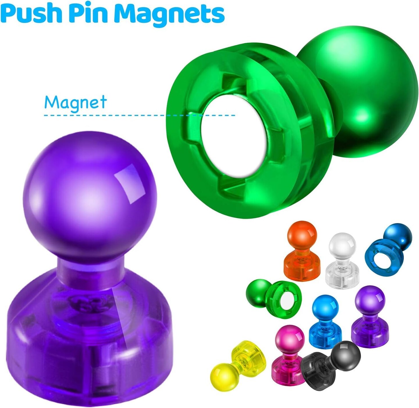 90 Pieces Colorful Strong Magnetic Push Pin Magnets, Office Classroom Magnets,8 Assorted Color, Perfect to use as Kitchen Home and School, Map Magnets,Whiteboard Magnets
