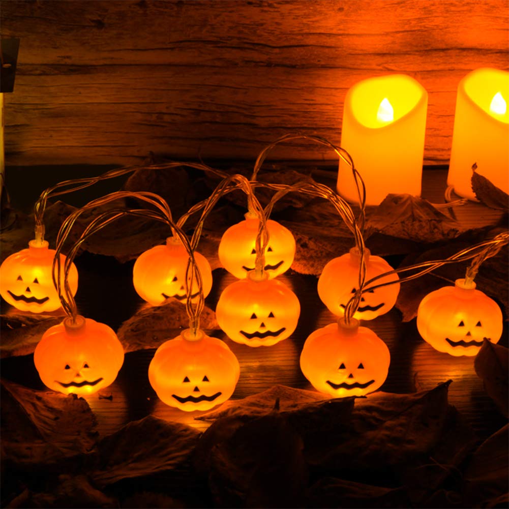 Halloween String Lights, LED Pumpkin Lights - 3D Waterproof Orange Jack-O-Lantern 20 LED Battery Operated String Lights, 8 Modes Holiday Lights for Indoor Outdoor Decor Party Decorations
