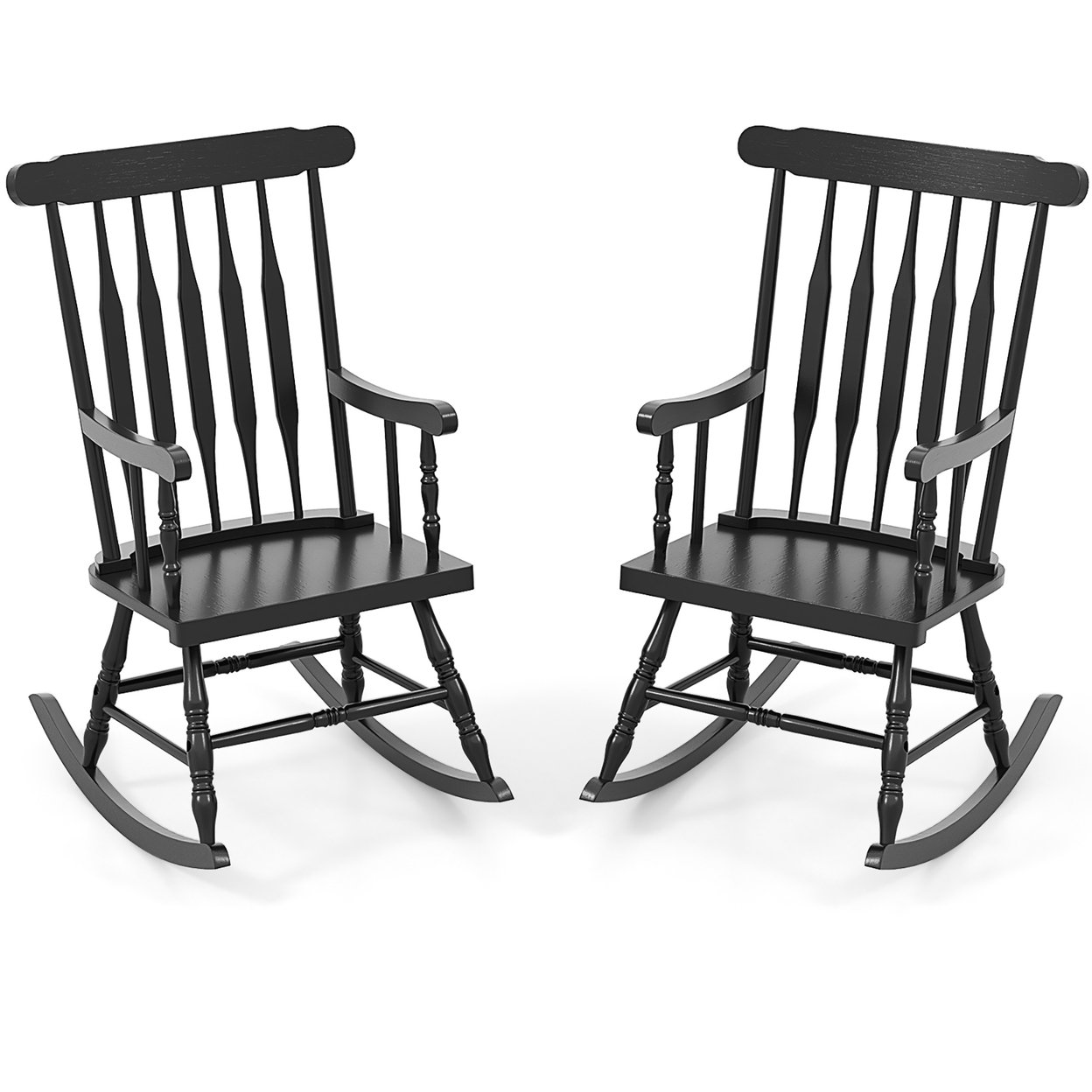 2Pcs Wooden Rocking Chair Single Rocker Indoor Garden Patio Yard Black