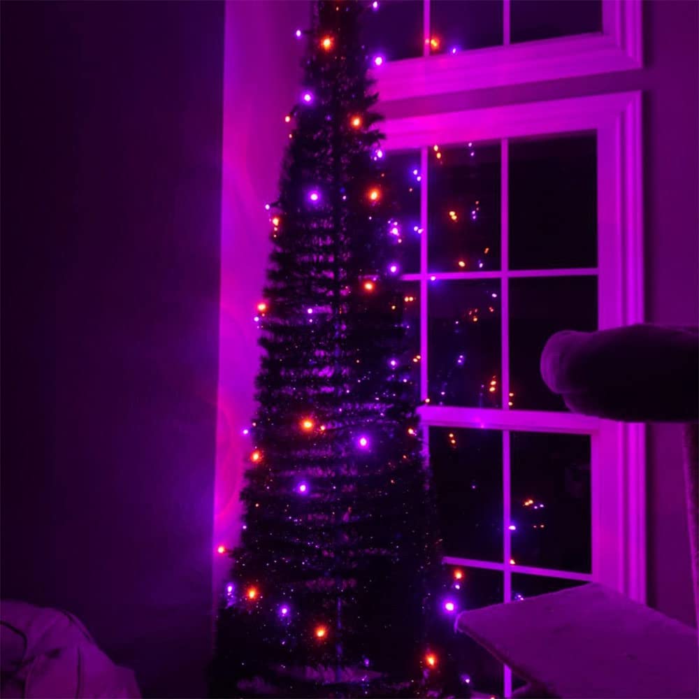 20 ft Purple and Orange Halloween Lights, 100 Count Incandescent Halloween Mini String Lights, Waterproof Halloween Decorations for Outdoor Indoor Patio Home Party Garden Yard Decor