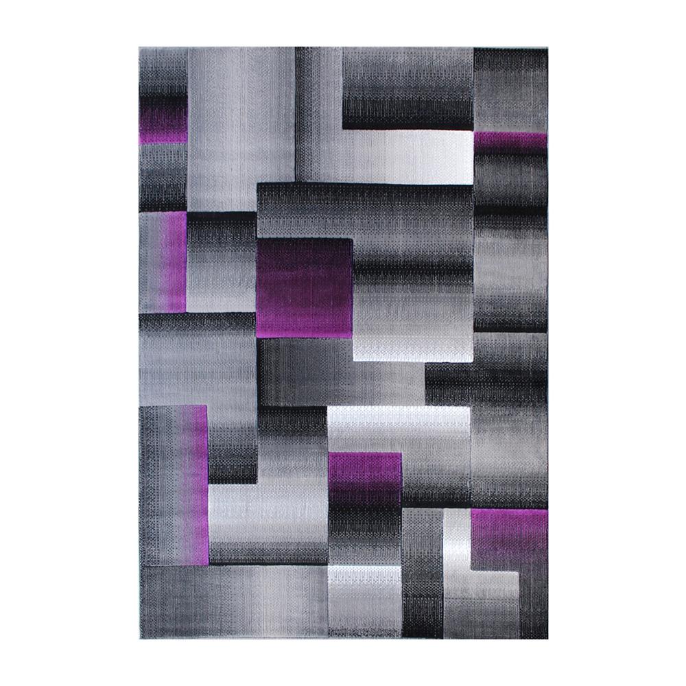 Elio Collection 5&#x27; x 7&#x27; Purple Color Blocked Area Rug - Olefin Rug with Jute Backing - Entryway, Living Room, or Bedroom