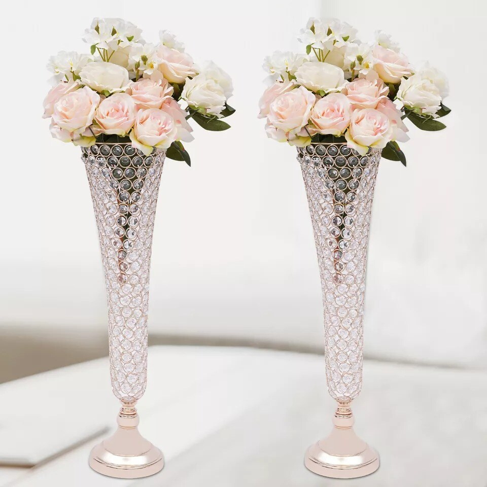 2Pcs Crystal Flower Stand Table Decorative Centerpieces for Wedding Anniversary