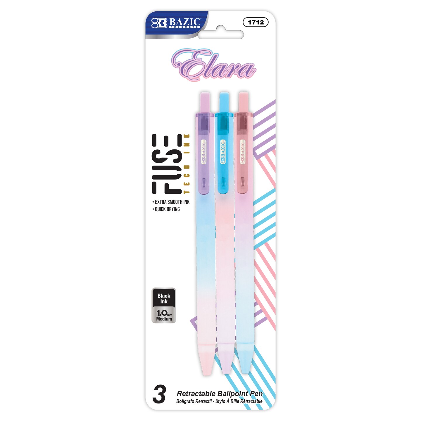 BAZIC Elara FUSE Tech Ink Retractable Pen (3/Pack)