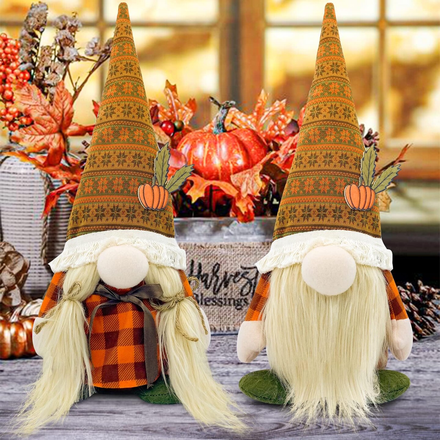 2 Pieces Fall Decor, Fall Gnomes Plush Fall Decorations for Home Thanksgiving Decorations for Farmhouse Scandinavian Autumn Pumpkin Decor Harvest Holiday Party Gnomes Ornaments Fall Tiered Tray Decor