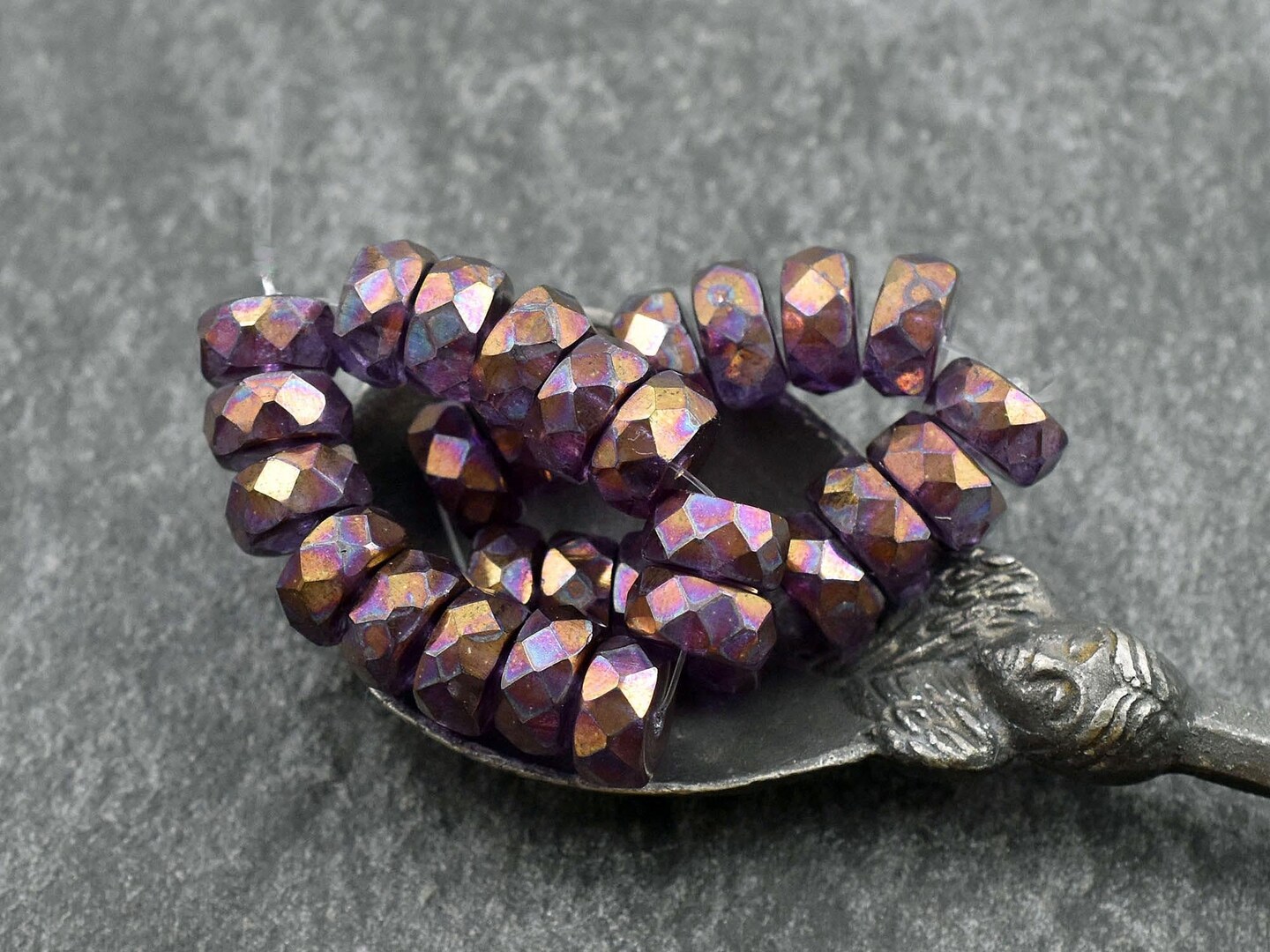 *15* 4x6mm Copper Washed Purple Metallic Thistle Fire Polished Rondelle Heishi Beads