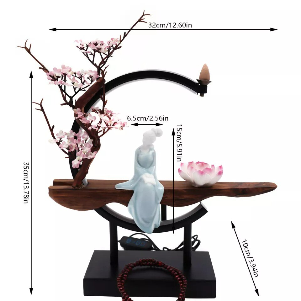 Ceramic Backflow Incense Cone Sticks Burner Holder LED Light For Home Decor Gift