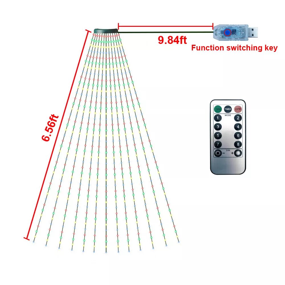 Kitcheniva 6.56FT x 16 Lines 320 LED Christmas Tree Waterfall String Lights