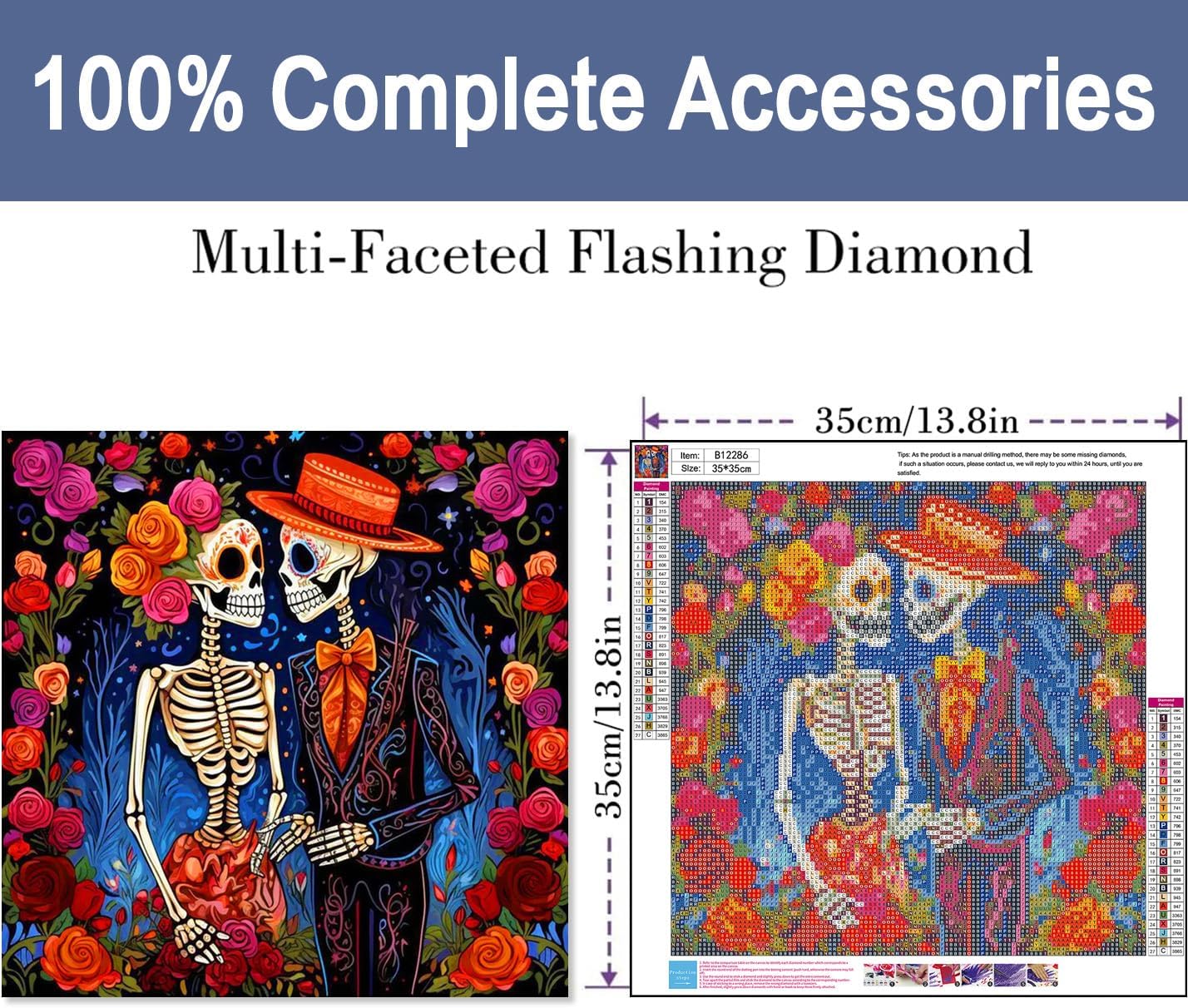 Halloween Diamond Painting Kits for Adults-Skeleton Love 5D Diamond Art Kits Roses Full Drill Diamond Paintings with Diamonds Gem Art and Crafts Home Decor 14x14inch