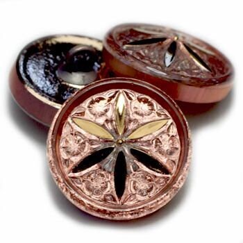 18mm Star Flower Button Peach with a Gold Star - Czech Glass Buttons
