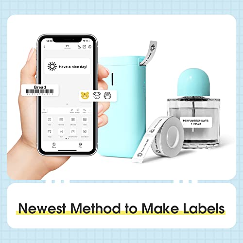 Label Maker Machine D11 Label Printer Tape Included Portable Wireless Connection Multiple Templates Available for Phone Easy to Use Office Home Organization USB Rechargeable