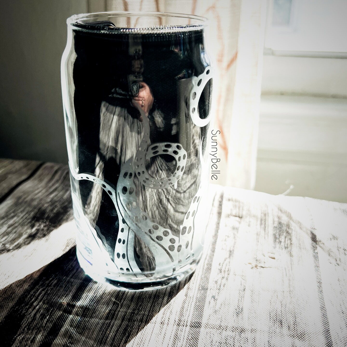 Octopus Etched Glass, Octopus Tumbler, Octopus Glass Art, Nautical Tumbler, Beer Can Glass with Lid and Straw, Octopus Tentacle Glass Can product 3