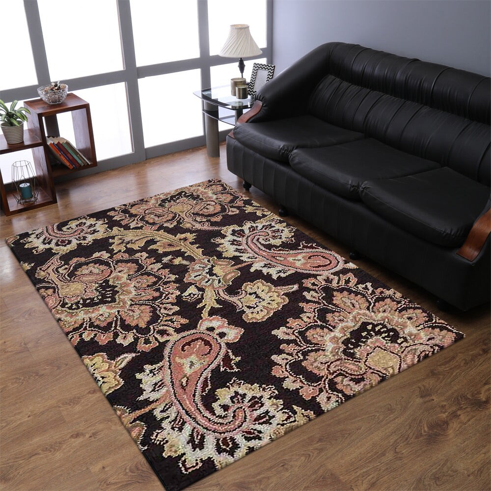 Hand Tufted Wool Area Rug 3X5 Floral Brown Model K00151 Eco-Friendly