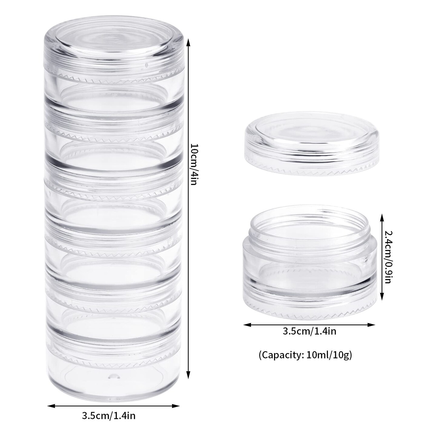 6 Sets 6 Layer Stackable Plastic Containers, 10G/10ML Clear Cosmetic Storage Box Round Organizer Jars for Beads, Buttons, Small Jewelry Findings