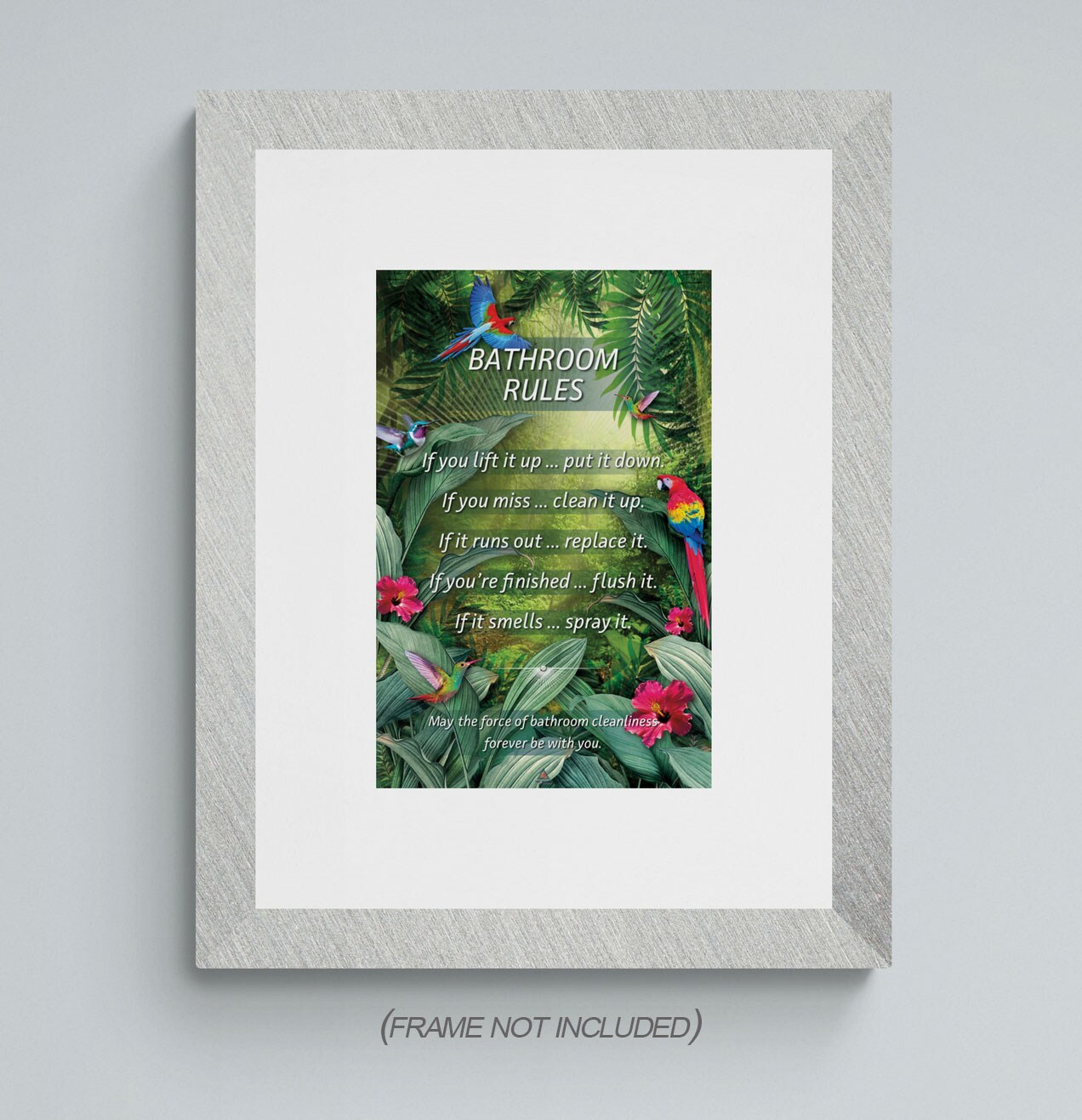 Bathroom Rules Poster Parrot Green Wall Decor Art Print, 11&#x22;x17&#x22;, Unframed