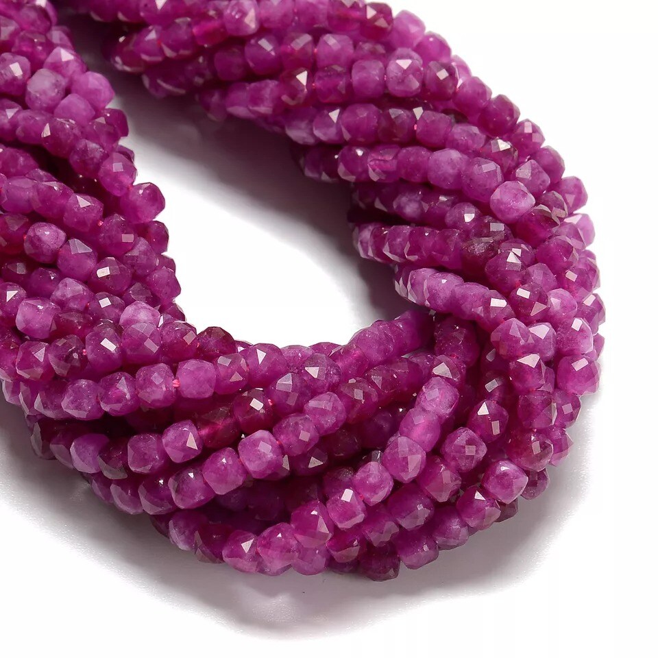 Pink Tourmaline Color Dyed Jade Faceted Cube Beads Size 5-6mm 15.5&#x27;&#x27; Strand