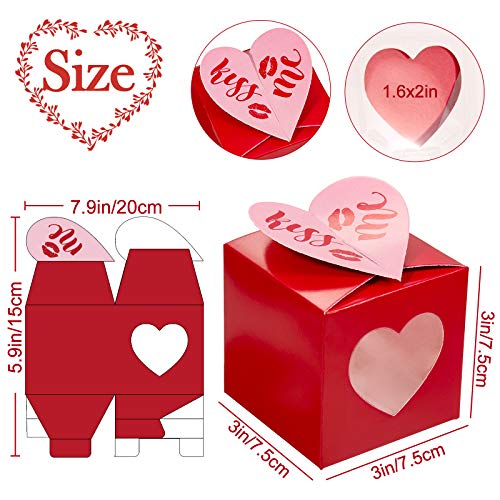 24 Pieces Valentine's Day Treat Boxes Red Rose Red Pink Heart Cardboard Box with Window 3 Inch Valentines Gift Container with Instruction for Goodie Cookie Candy Sweet Crafts Party Favor Supplies