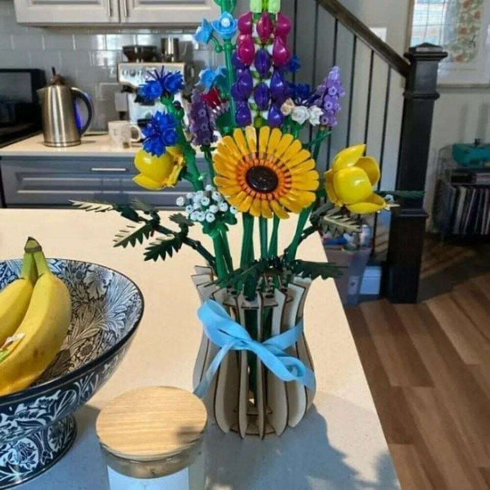 Vase for Fake Flowers,Wooden Puzzle Display Stand Set Assemble for Roses Blossom