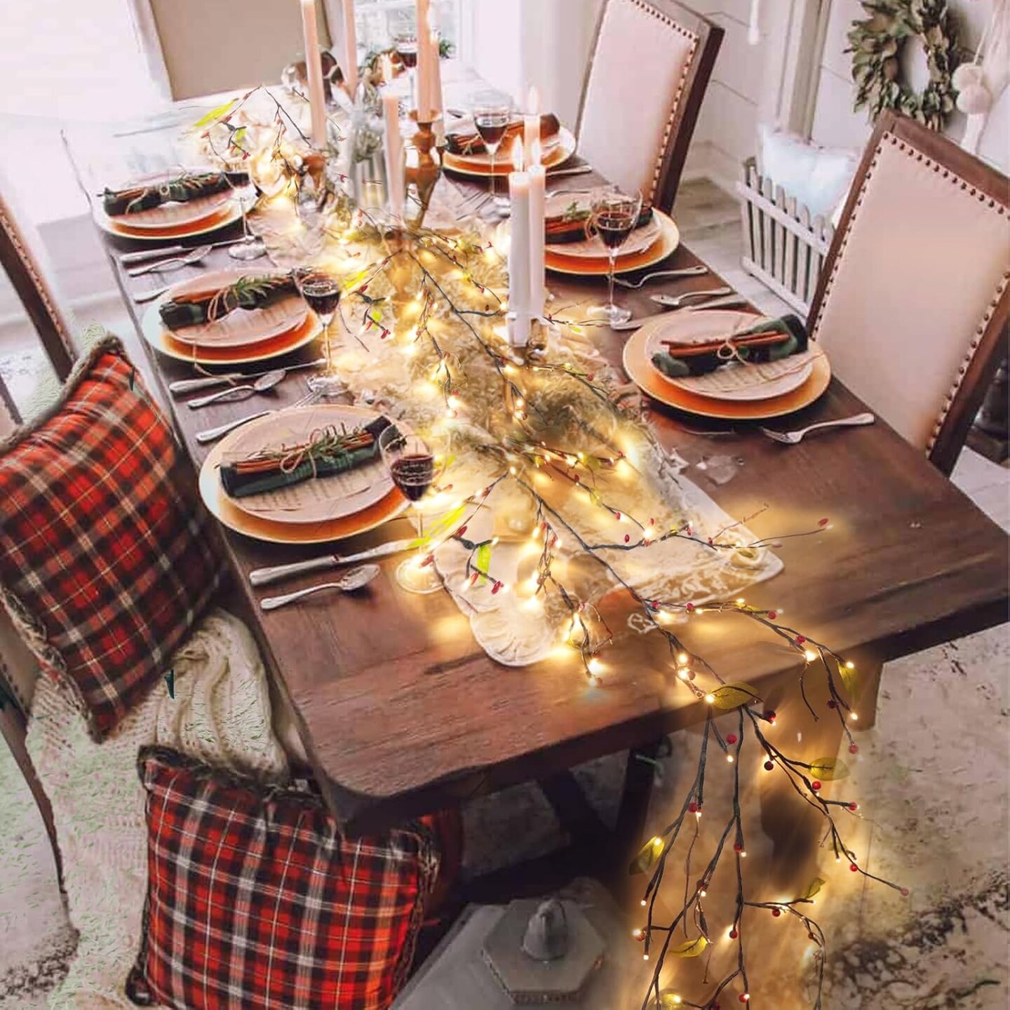 Garland with Lights 9.8FT Lighted Branches Flexible DIY Lighted with Remote Timer Dimmer 144LEDs for Bedroom Fireplace Wall Decor