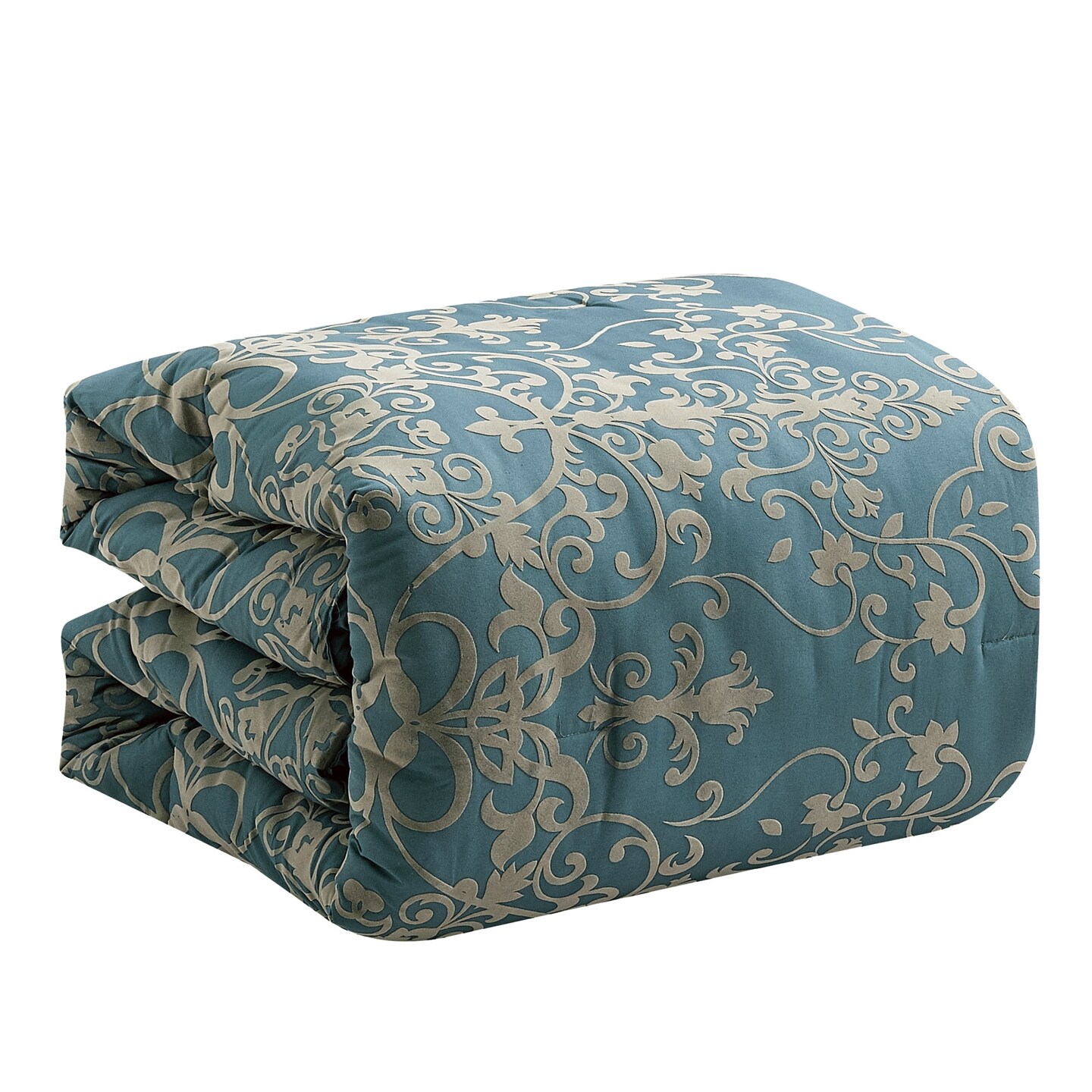 7 Piece Blue Queen Comforter Set with Damask Pattern
