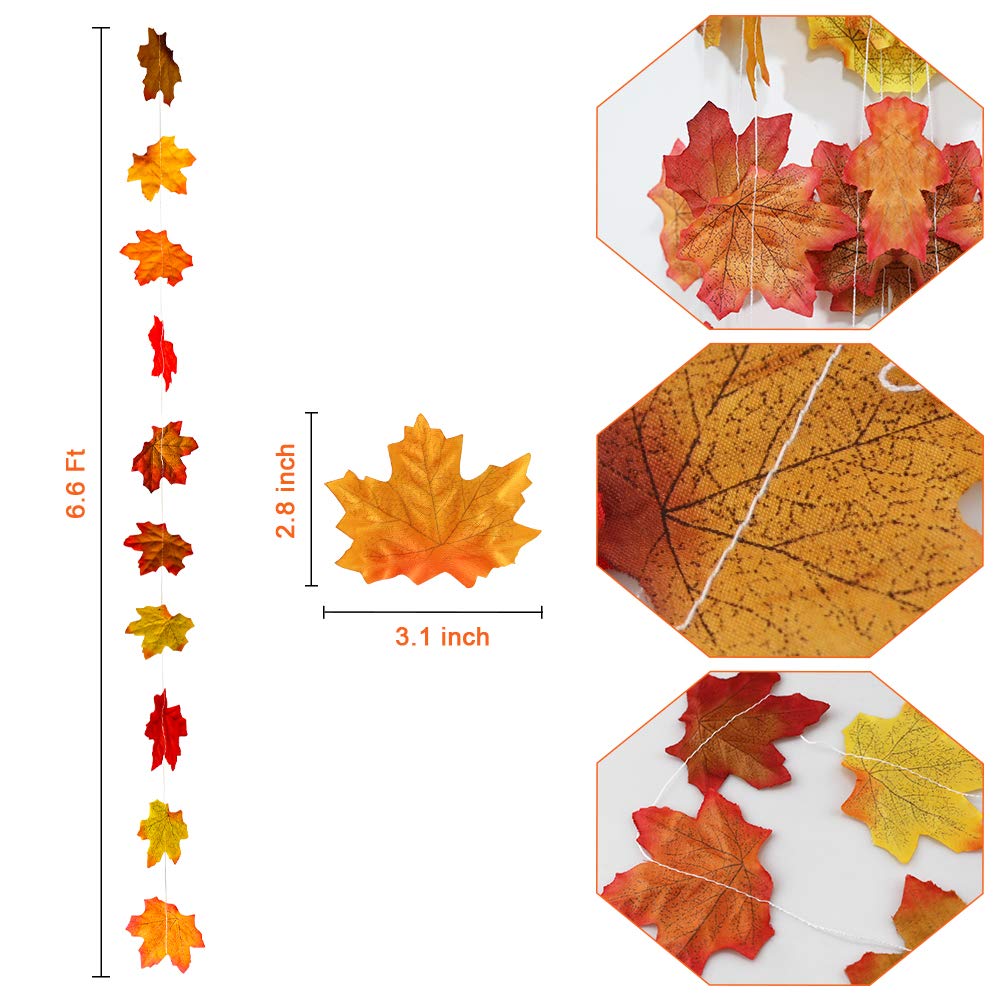 Artificial Autumn Maple Leaves Plants Vine Hanging Garland for Home Garden Kitchen Office Wedding Wall Doorway Party Backdrop Fall Garland Fall Decorations Thanksgiving Decor