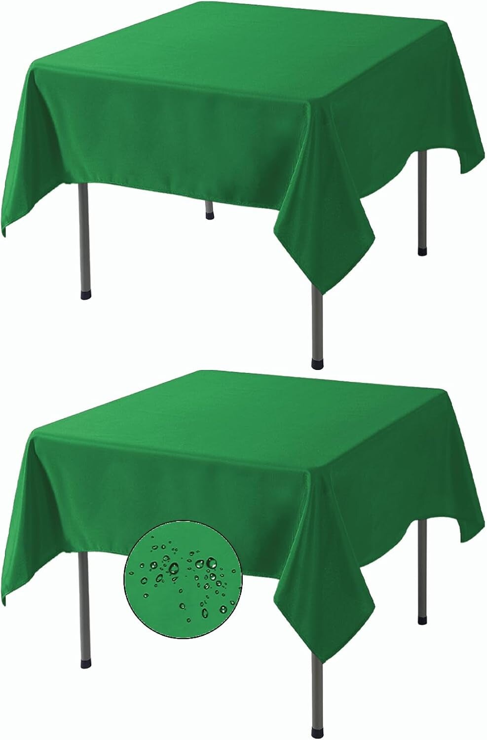 2 Pack Waterproof Square Tablecloth, 70X70 Inch, Stain Resistant and Wrinkle Polyester Table Cloth, Fabric Table Cover for Kitchen Dining, Wedding, Party, Holiday Dinner-Emerald