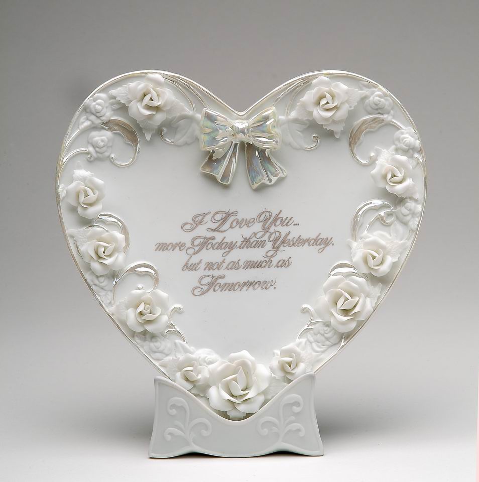 Ceramic Heart Shape Wedding and Anniversary Decorative Plate with Roses, Wedding Décor or Gift, Anniversary Décor or Gift, Home Décor