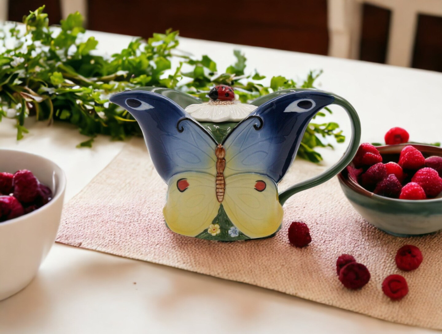 Ceramic Magic Butterfly Teapot, Gift for Her, Gift for Mom, Tea Party D&#xE9;cor, Caf&#xE9; D&#xE9;cor, Spring Kitchen Decor, Cottagecore