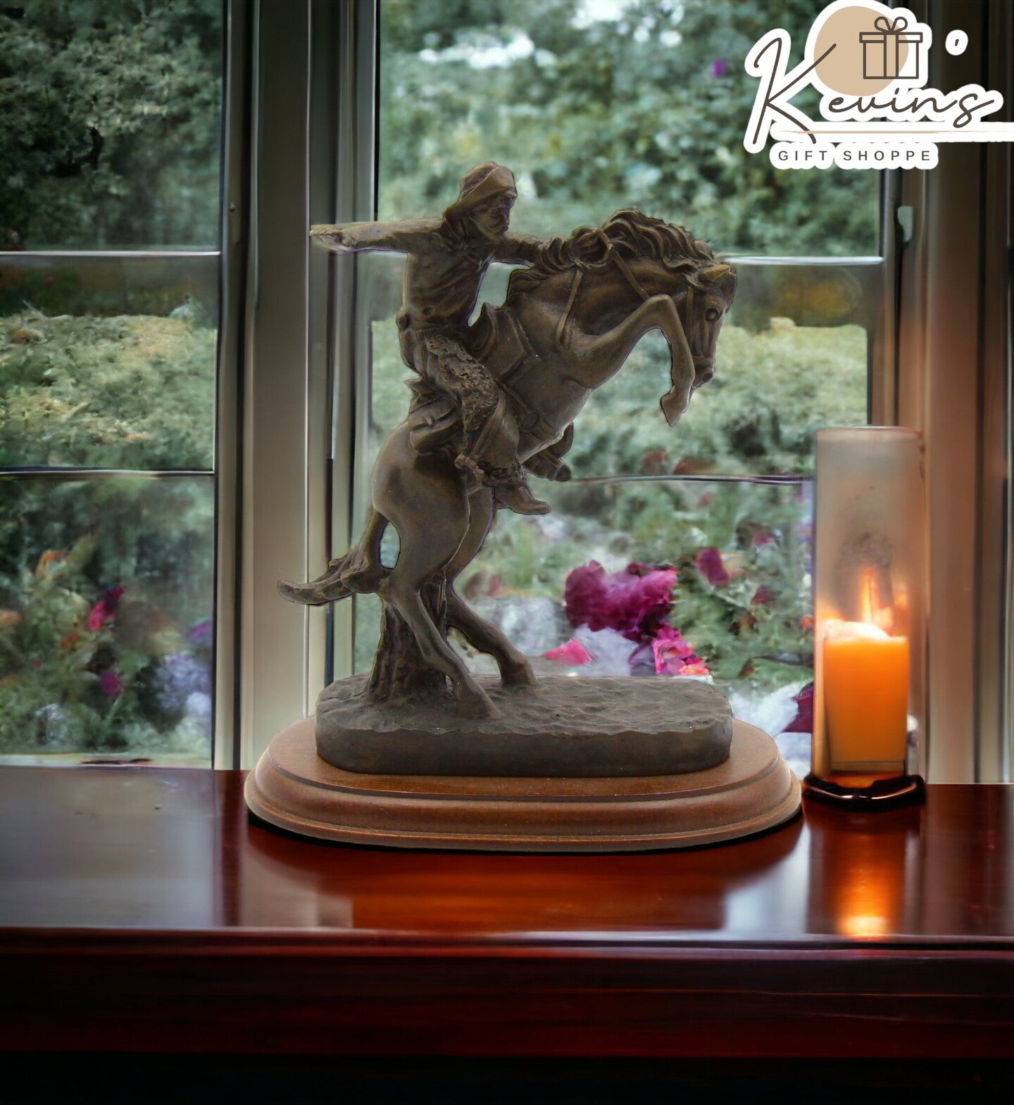 Cowboy Riding Horse Figurine, Home Décor, Gift for Him, Gift for Dad, Gift for Son, Office Décor, Game Room Decor