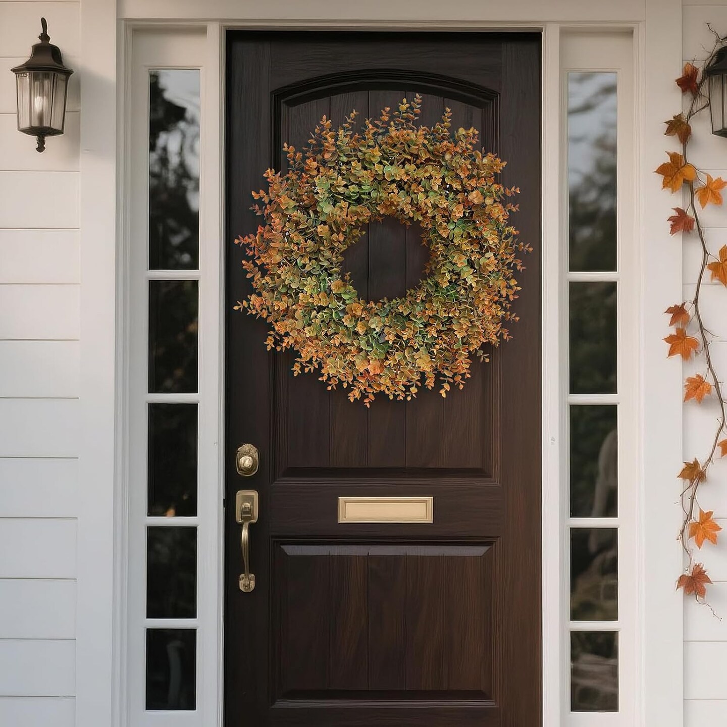 26&#x22; Fall Wreath for Front Door, Porch, Window - Large Artificial Boxwood Leaves