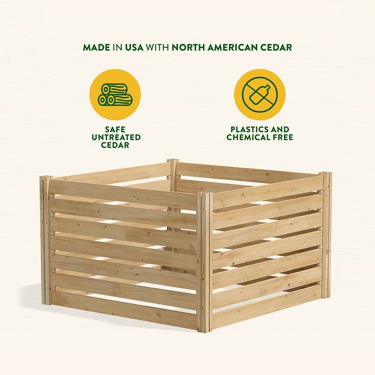 Natural Cedar Wood 308 Gal Compost Bin with Open-Air Design and Expandable System