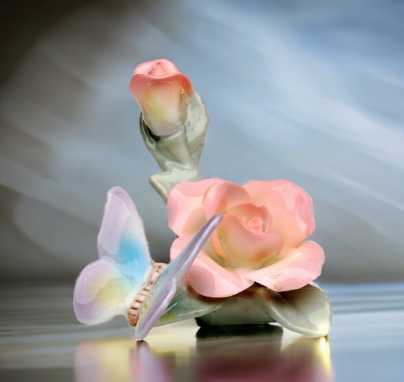 Ceramic Butterfly With Rose Figurine, Home Décor, Gift for Her, Gift for Mom, Nature Lover Décor, Cottagecore