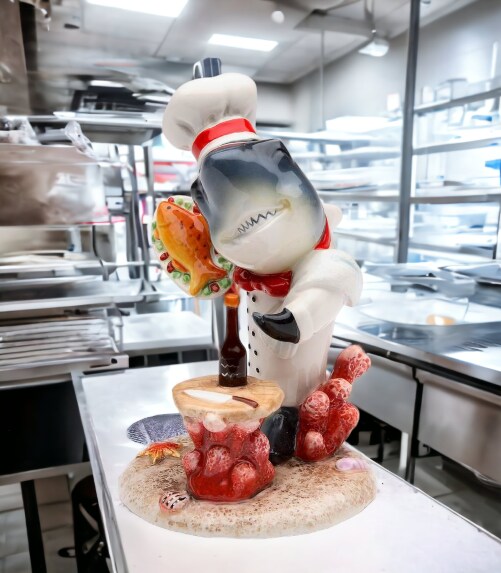Ceramic Shark Chef Figurine, Home Decor, Restaurant Decor, Kitchen Decor, Gift for Chef, Gift for Mom, Gift for Him