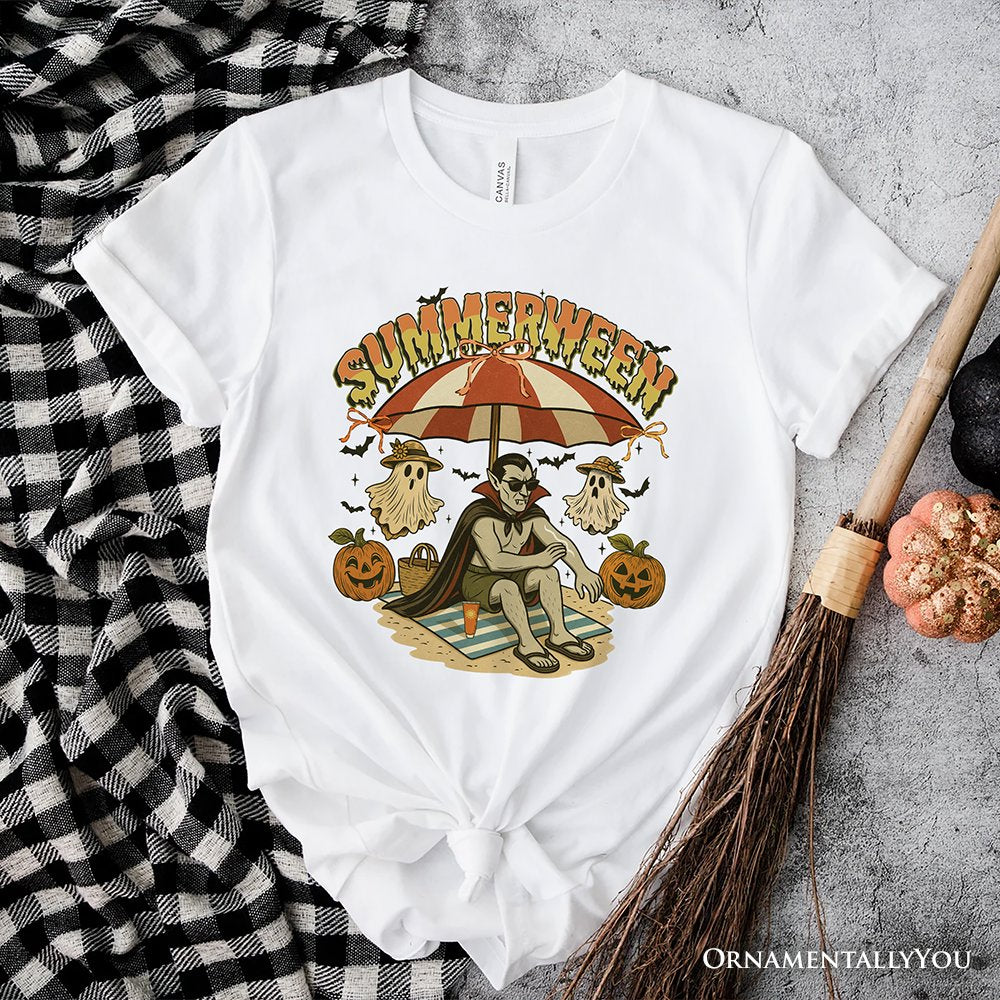 Summerween Vampire Dracula T-Shirt, Retro Halloween Beach Tee for Horror Spooky Summer Season