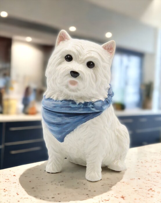 Ceramic West Terrier Dog Cookie Jar, Home D&#xE9;cor, Gift for Her, Gift for Mom, Kitchen D&#xE9;cor, Dog Lover Gift