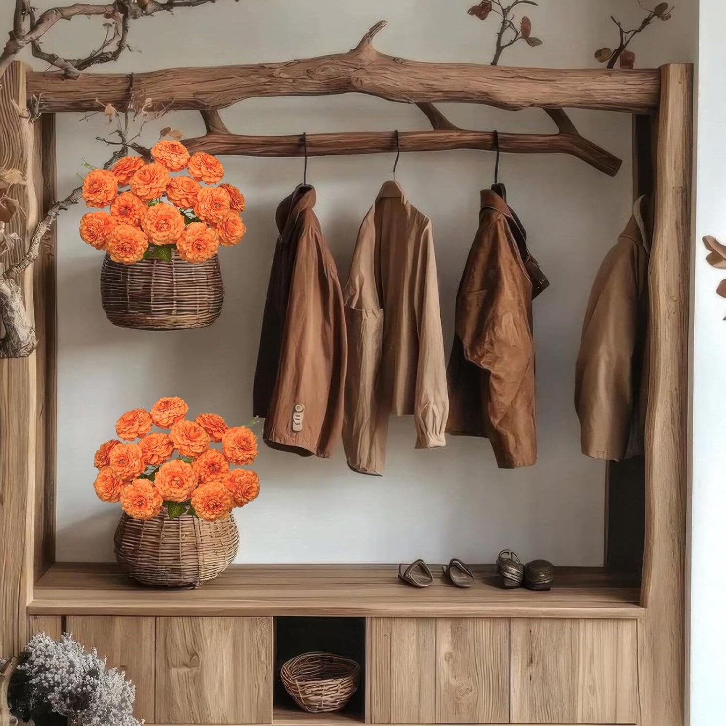 2 Pcs Artificial Zinnias Flowers with Stems - Orange