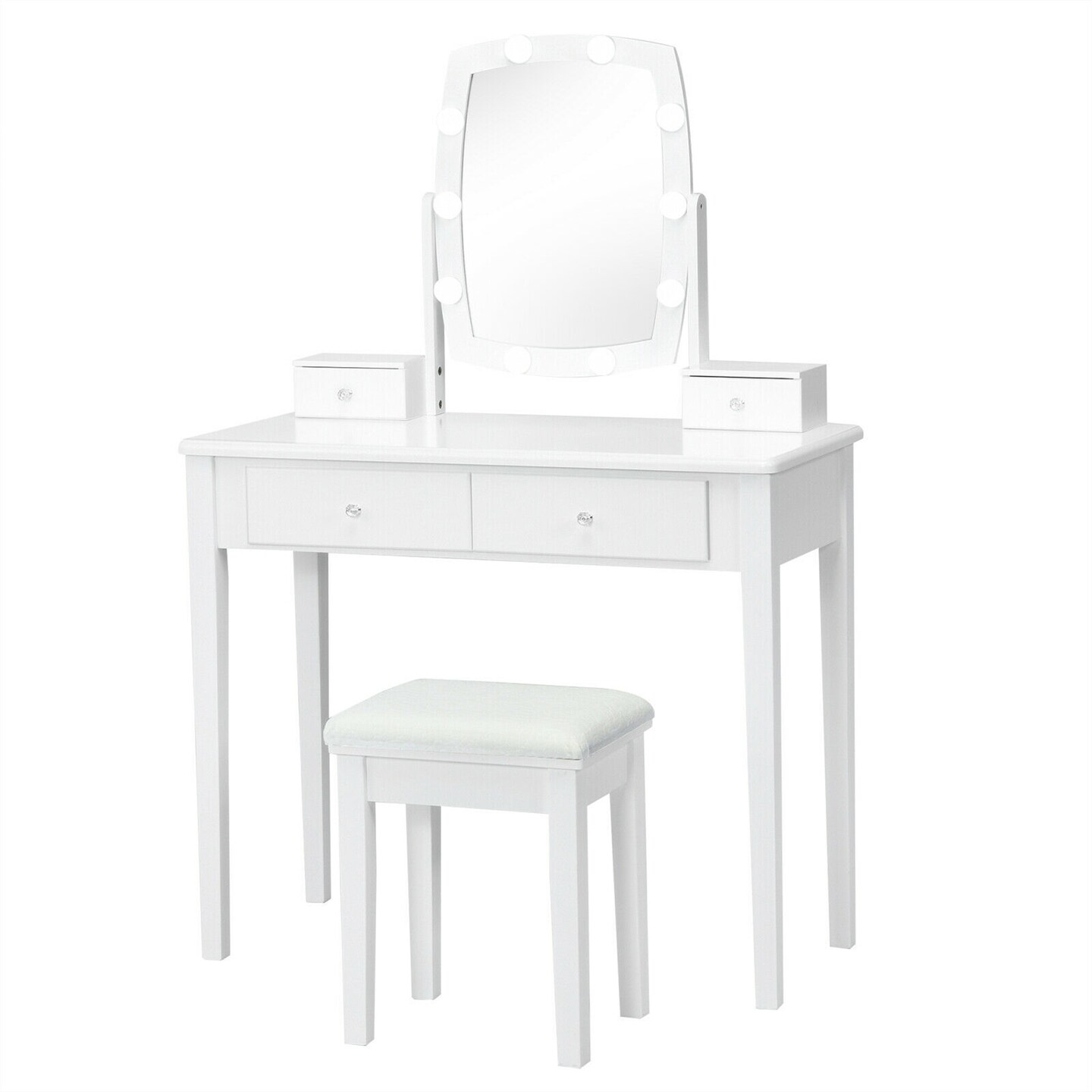 Costway Vanity Table Set with Lighted Mirror Adjustable 10 Bulbs Dresser 4 Drawer
