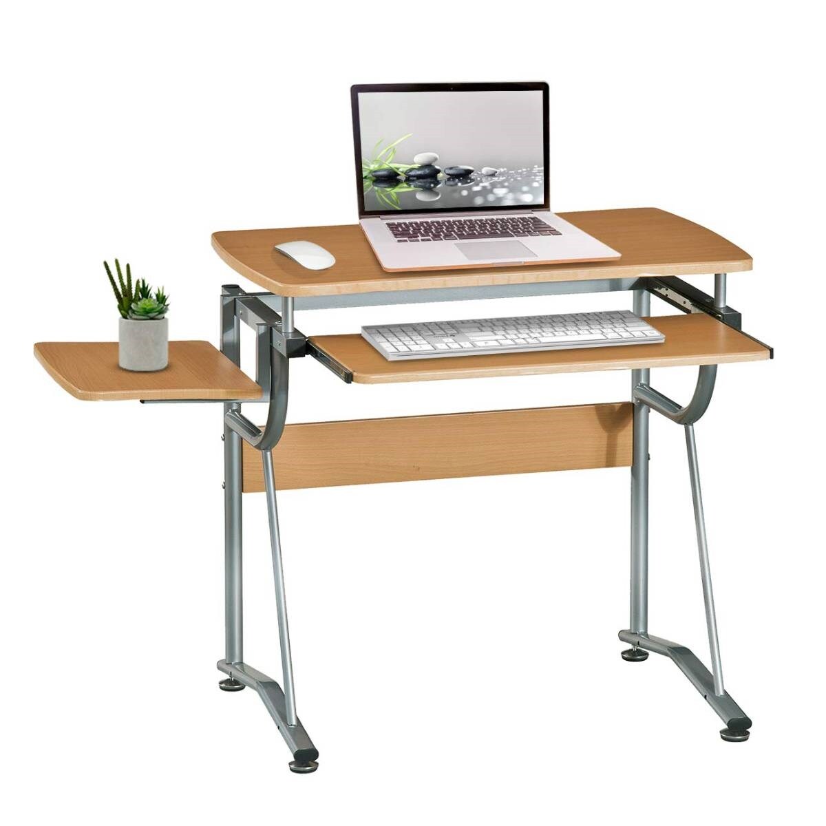 Light Cherry Compact Contemporary Computer Desk with Slide-Out Keyboard