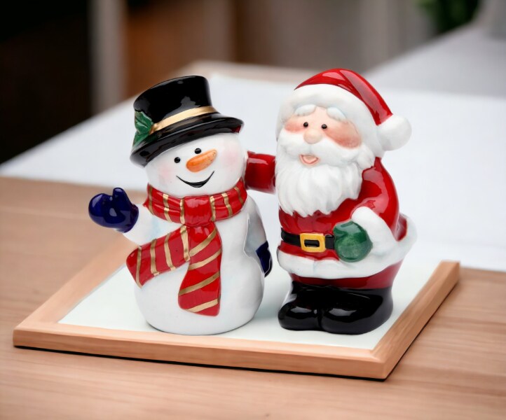 Ceramic Christmas Decor Santa Claus With Snowman Salt &#x26; Pepper Shakers, Home D&#xE9;cor, Gift for Her, Gift for Mom, Kitchen D&#xE9;cor