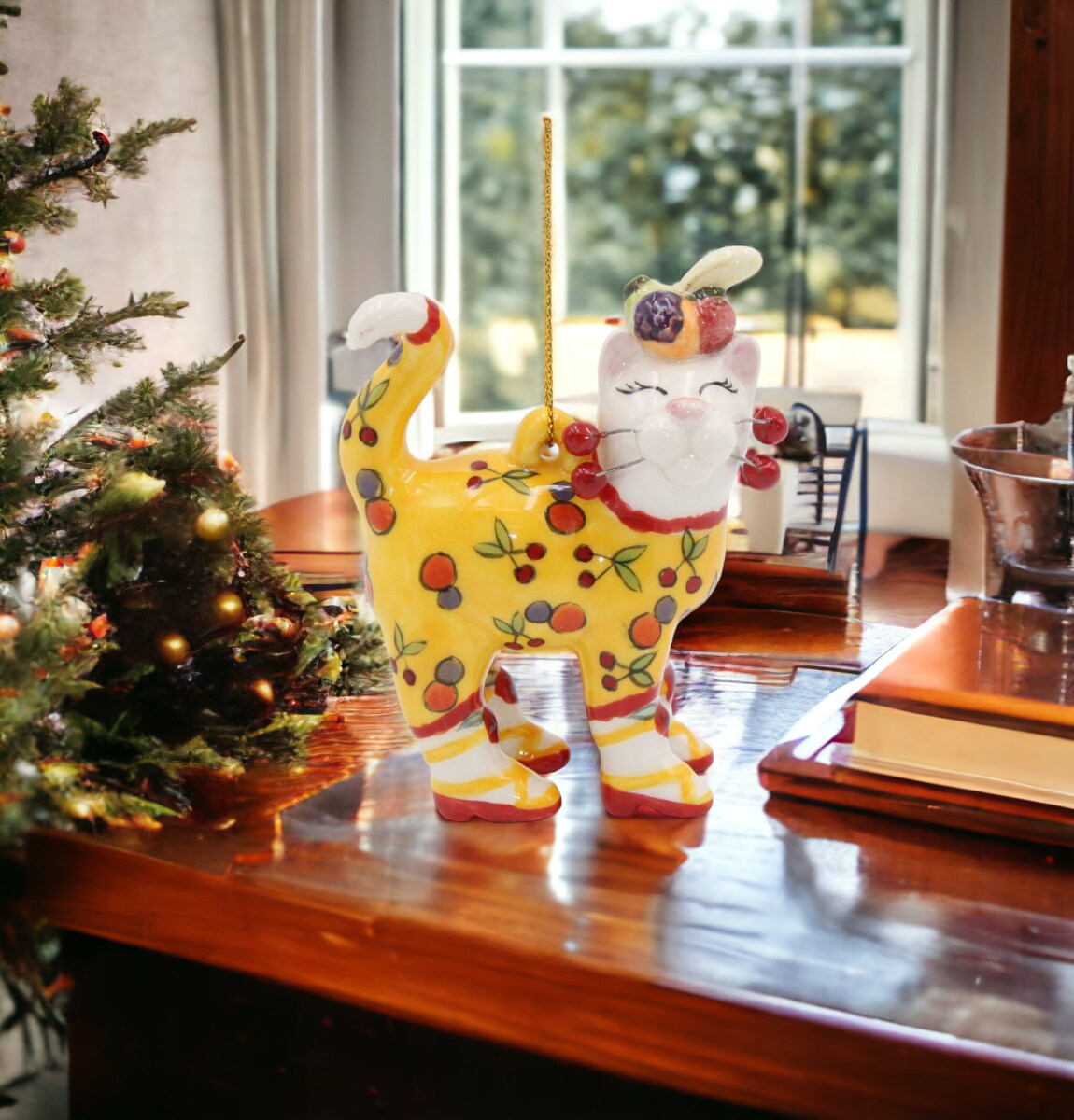 Ceramic Tropical Cat Ornament, Home Décor, Gift for Her, Gift for Mom, Kitchen Décor, Cat Lovers Gift, Pet Loss Gift