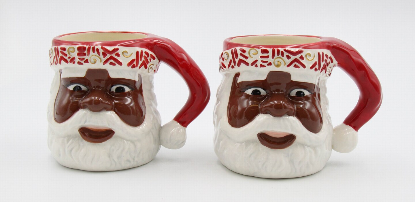 Ceramic African American Set Of 2 Santa Mug, Home D&#xE9;cor, Gift for Her, Gift for Mom, Kitchen D&#xE9;cor, Christmas D&#xE9;cor