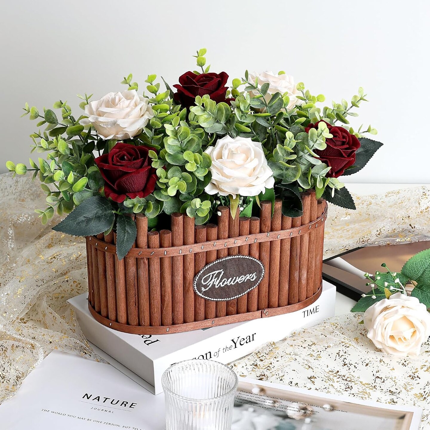 Dining Table Centerpiece Decor - (Burgundy Champagne)