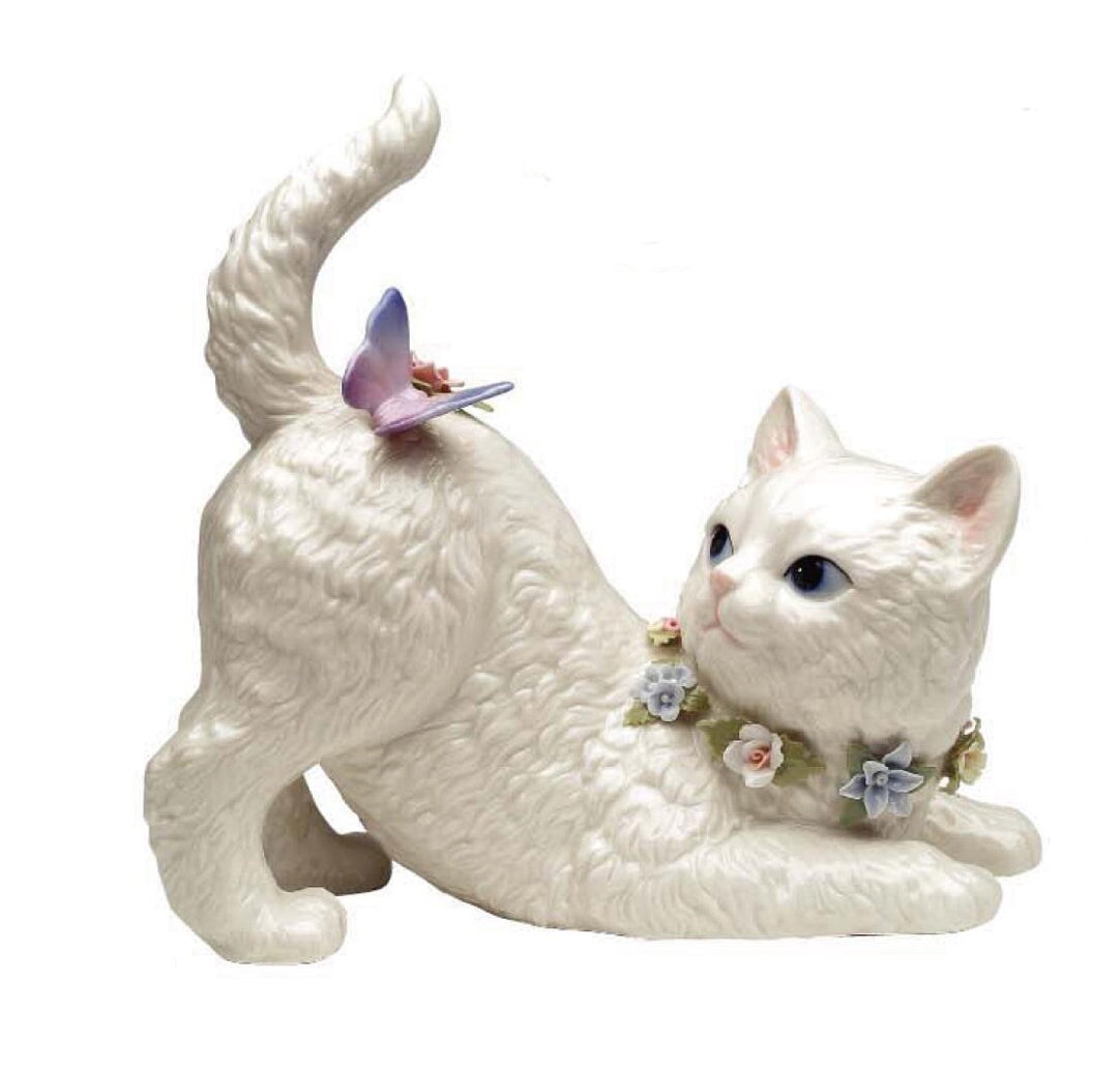 Ceramic Cat Playing with Butterfly Music Box, Home Décor, Gift for Her, Gift for Mom, Kitchen Décor, Cat Lovers Gift, Pet Loss Gift