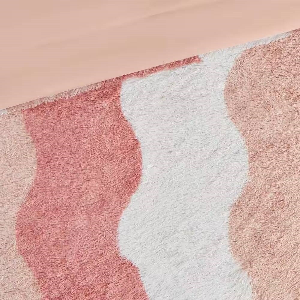 Soft Sherpa Faux Fur Comforter Twin XL Pink White 2 Piece Set