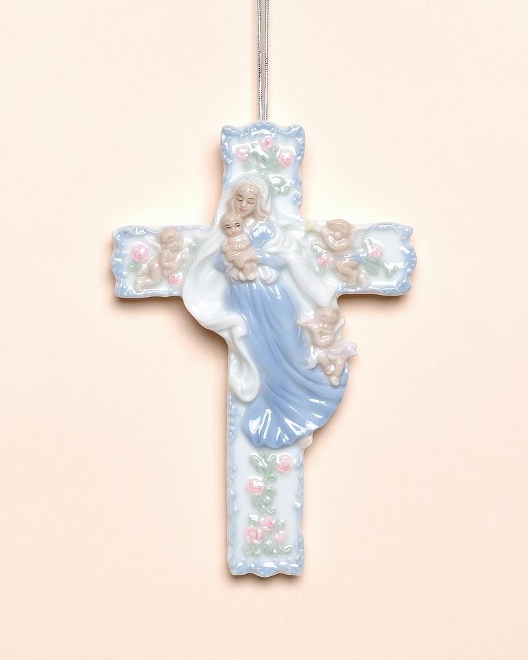 Ceramic Madonna with Baby Jesus on Cross Wall Decor, Religious Gift or Decor, Baptism Gift