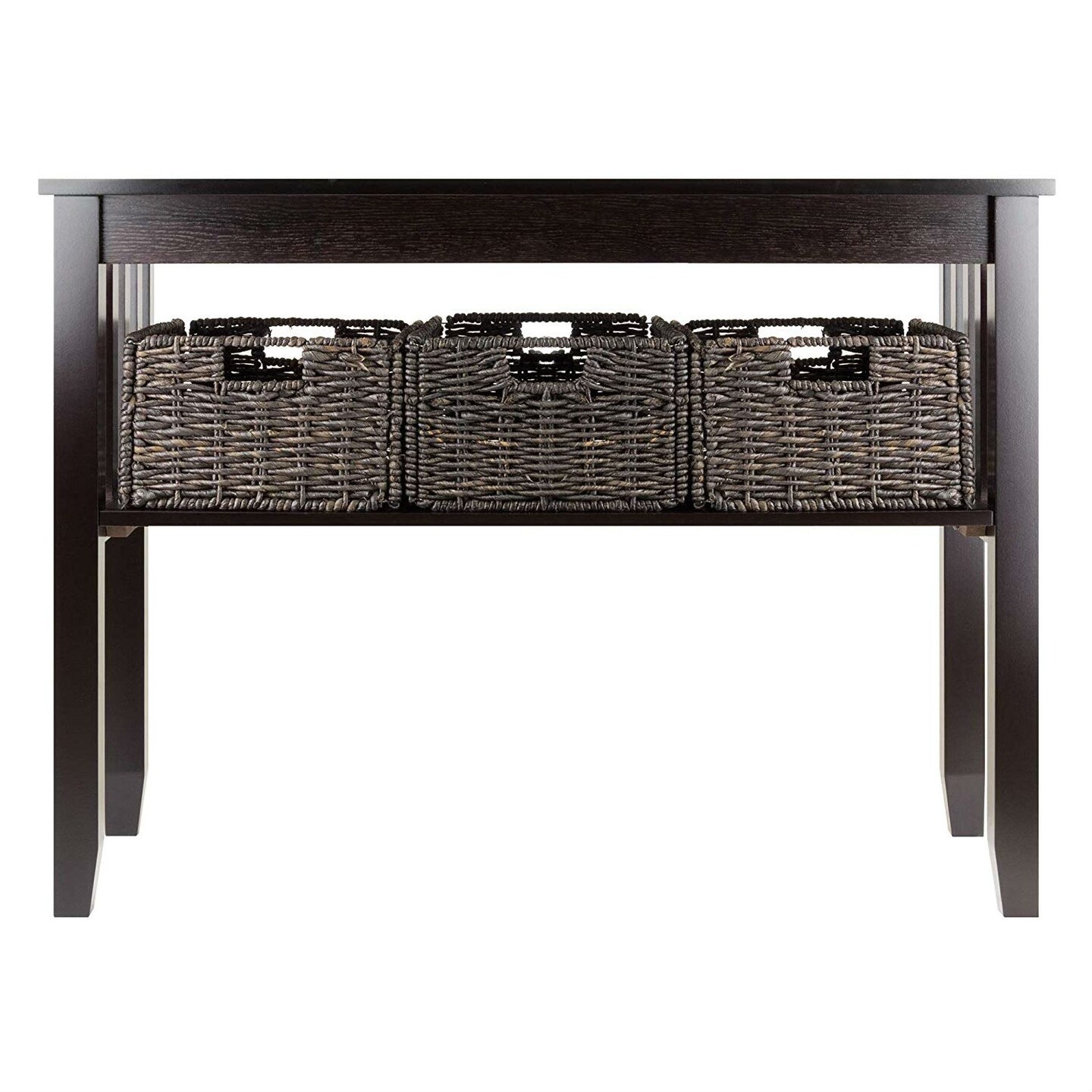 Espresso Console Table with 2-Tier Storage Shelf and 3 Baskets for Entryway or Living Room