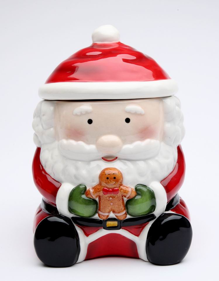 Ceramic Santa With Gingerbread Man Candy Jar, Home D&#xE9;cor, Gift for Her, Gift for Mom, Kitchen D&#xE9;cor, Christmas D&#xE9;cor